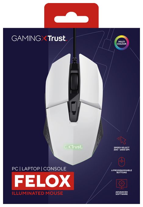 6400 DPI Gaming Maus Optisch  GXT 109W Felox (Schwarz, Weiß) 