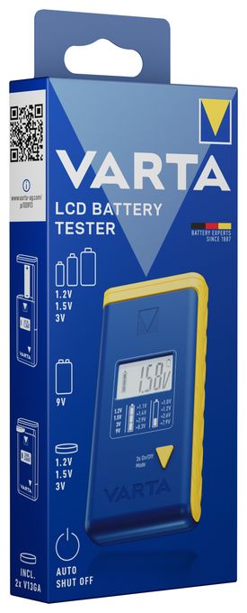 Batterietester LCD Digital für Batterien, Akkus und Knopfzellen, Testgerät für alle wichtigen Batteriegrößen (AA, AAA, C, D, 9V) inkl. 2x V13GA (LR44) 