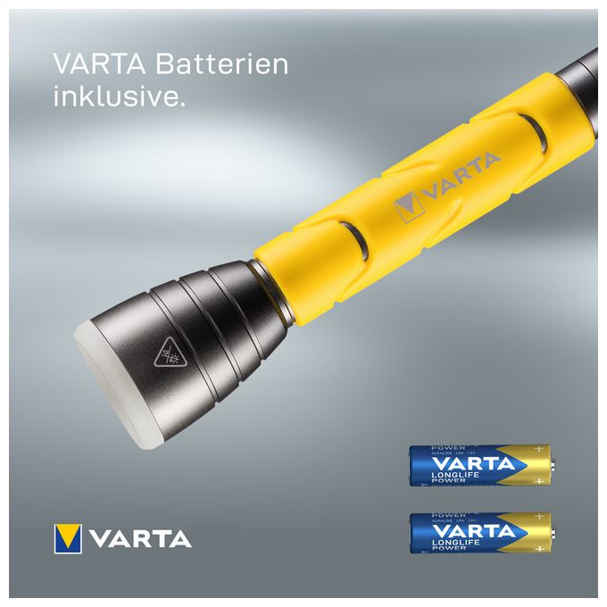 Taschenlampe LED inkl. 2x AA Batterien, Outdoor Sports F20, Leuchte, Lampe mit zwei Leuchtmodi, Taschenleuchte mit gummiertem Griff, sehr robust, gelb 