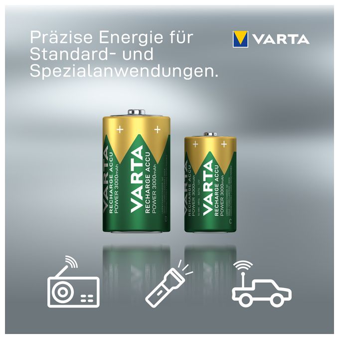 Recharge Accu Power D 3000 mAh 2er-Pack (vorgeladener NiMH-Akku, Micro, wiederaufladbarer Akku, gebrauchsfertig) 