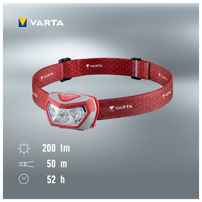 Stirnlampe LED inkl. 3x AAA Batterien Kopflampe, Outdoor Sports H20 Pro, drei Leuchtmodi, spritzwassergeschützt, Dimmfunktion, mit schwenkbarem Kopf, rot 