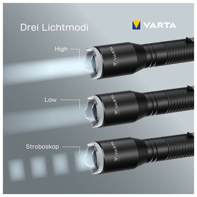Taschenlampe LED inkl. 2x AA Batterien, Aluminium Light F20 Pro Leuchte, Lampe mit drei Leuchtmodi, Taschenleuchte mit Aluminiumgehäuse, texturiertem Griff, stoßfest 