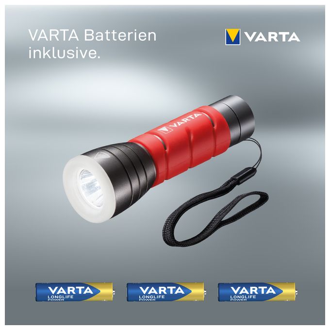 Taschenlampe LED inkl. 3x AAA Batterien, Outdoor Sports F10 Leuchte, Lampe mit zwei Leuchtmodi, Taschenleuchte mit gummiertem Griff, sehr robust, rot 
