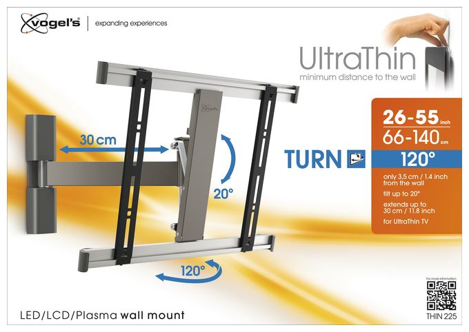 Wand Halterung 120° bis 139,7 cm (55") 18 kg 0 - 20° Thin 225 UltraThin 