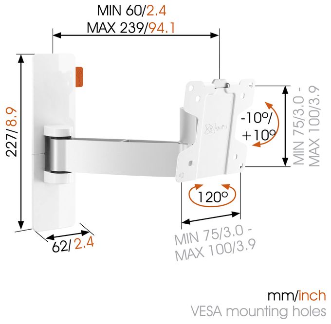Wand Halterung bis 66 cm (26") 15 kg Wall 2025W 