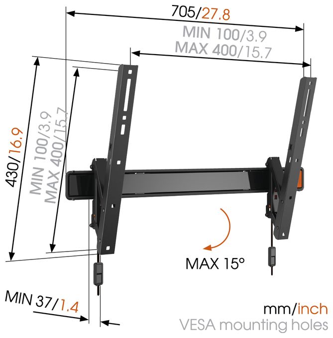 Wand Halterung bis 165,1 cm (65") 40 kg Wall 2315 
