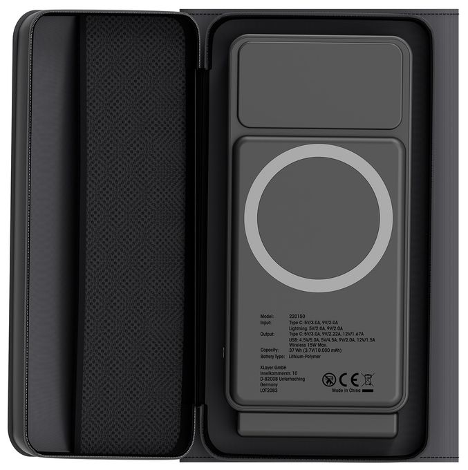 10000 mAh Powerbank USB Typ-C Kabelloses Laden  Solid (Schwarz) 