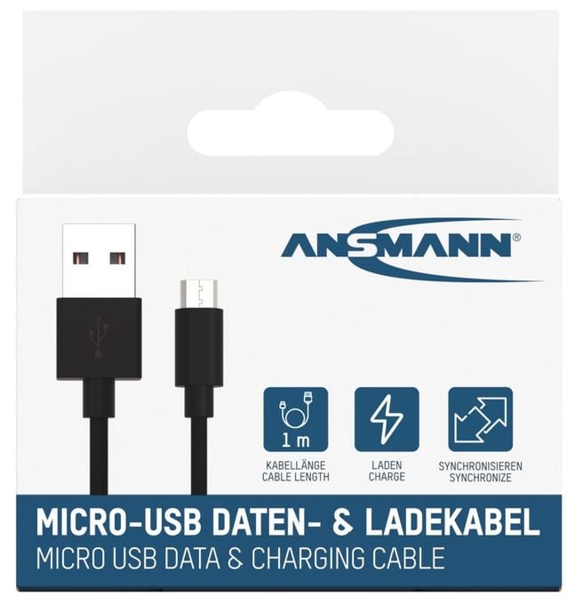0,48 Gbit/s Stecker Rundkabel USB A auf Micro-USB B 1 m  1700-0129 (Schwarz) 