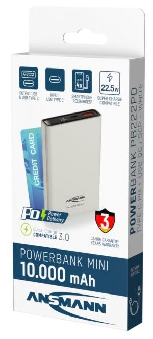 10000 mAh Powerbank USB Typ-C  1700-0156 (Weiß) 