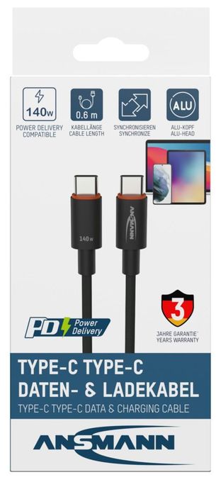 0,48 Gbit/s Stecker Rundkabel USB C auf USB C bis 140 W 0,6 m  1700-0177 (Anthrazit) 