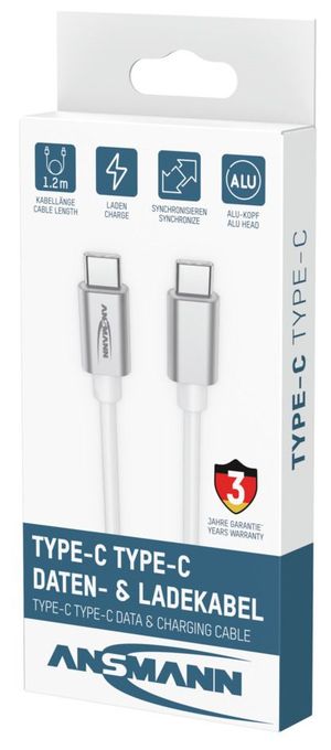 0,48 Gbit/s Stecker USB C auf USB C bis 60 W 1,2 m  1700-0213 (Weiß) 