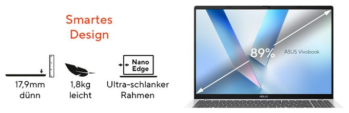 WUXGA Notebook 40,6 cm (16 Zoll) 1920 x 1200 Pixel 1 TB SSD Windows 11 Home AMD Ryzen 5 max. 4,5 GHz  Vivobook M1607KA-MB172W Copilot+ PC (Silber) 