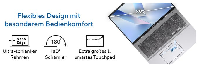 WUXGA Notebook 40,6 cm (16 Zoll) 1920 x 1200 Pixel 512 GB SSD Windows 11 Home Intel Core Ultra 5 max. 4,9 GHz  Vivobook X1607CA-MB045W (Blau) 