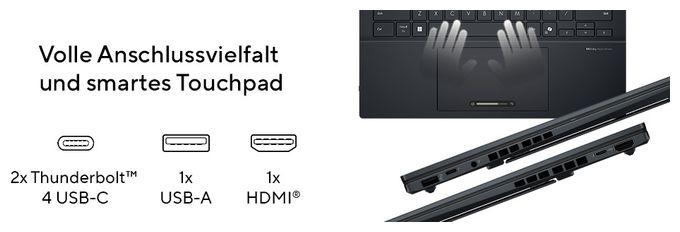 2K Ultra HD Notebook 35,6 cm (14 Zoll) 2880 x 1800 Pixel 2 TB SSD Windows 11 Pro Intel Core Ultra 9 max. 5,4 GHz  Zenbook 14 Duo Oled UX8406CA-PZ068X (Grau) 