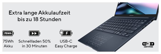 WUXGA Notebook 35,6 cm (14 Zoll) 1920 x 1200 Pixel 1 TB SSD Windows 11 Home Intel Core Ultra 9 max. 5,4 GHz  Zenbook 14 UX3405CA-QL205W (Blau) 