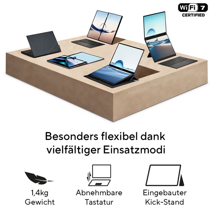 WUXGA Notebook 35,6 cm (14 Zoll) 1920 x 1200 Pixel 1 TB SSD Windows 11 Home Intel Core Ultra 9 max. 5,4 GHz  Zenbook Duo UX8406CA-QL331W (Grau) 