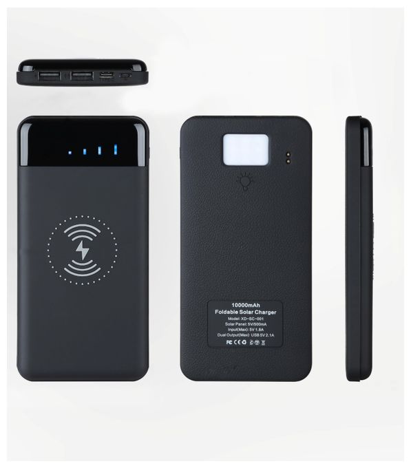 10000 mAh Powerbank Micro-USB + USB Type-C Kabelloses Laden  Solar 10 (Schwarz) 