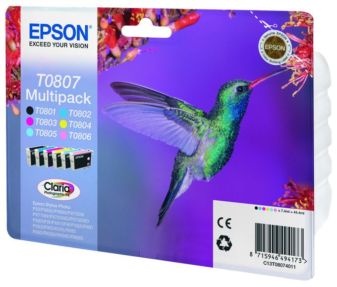 originale Druckerpatronen Schwarz, Cyan, Helle Cyan, Helle Magenta, Magenta, Gelb T0807 C13T08074011 