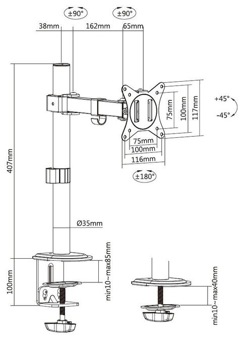 17"-32" Bewegliche Monitor/LCD-Tischhalterung 