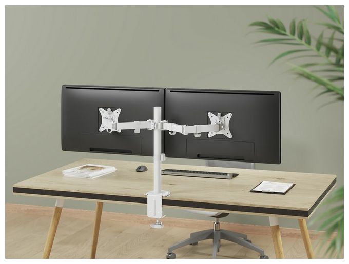 17"-32" Gelenk-Dual-Monitor-Tischhalterung, Weiß 