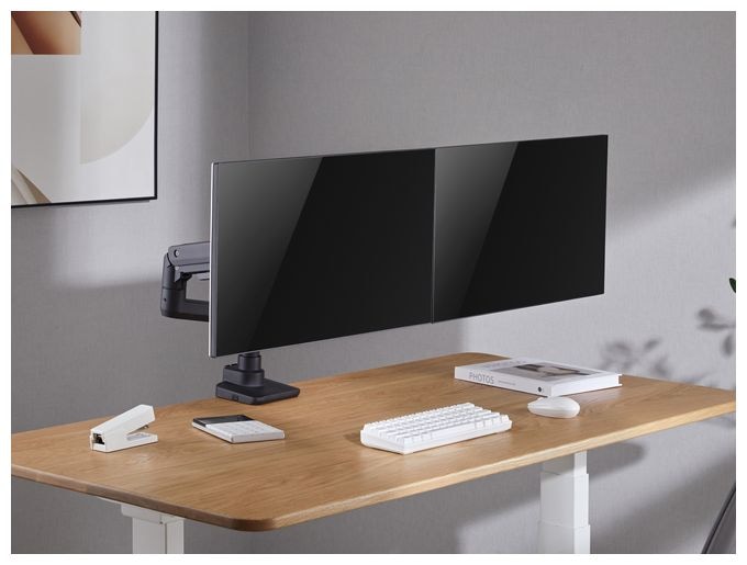 17"-35" Schwerlast-Doppelmonitor-Schreibtischhalterung, Schwarz 