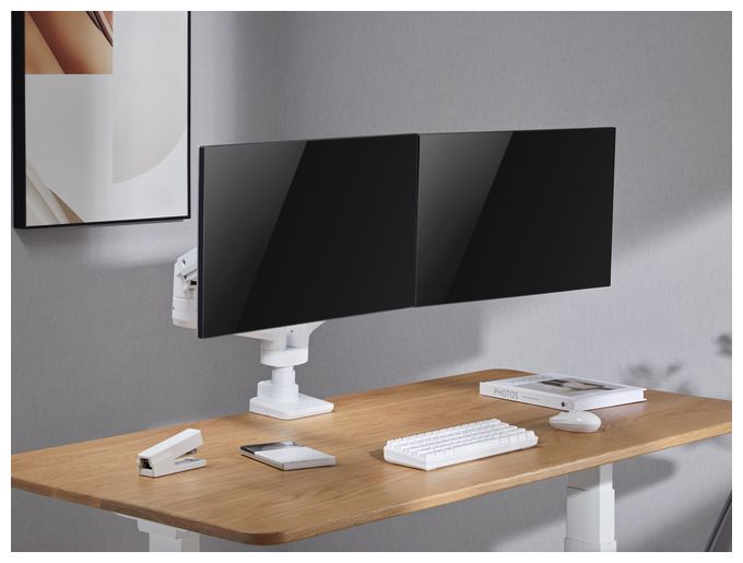 17"-35" Schwerlast-Doppelmonitor-Schreibtischhalterung, Weiß 