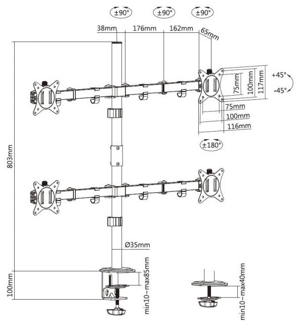 17”–32” Vierfach-Gelenk-Monitor/LCD-Tischhalterung 