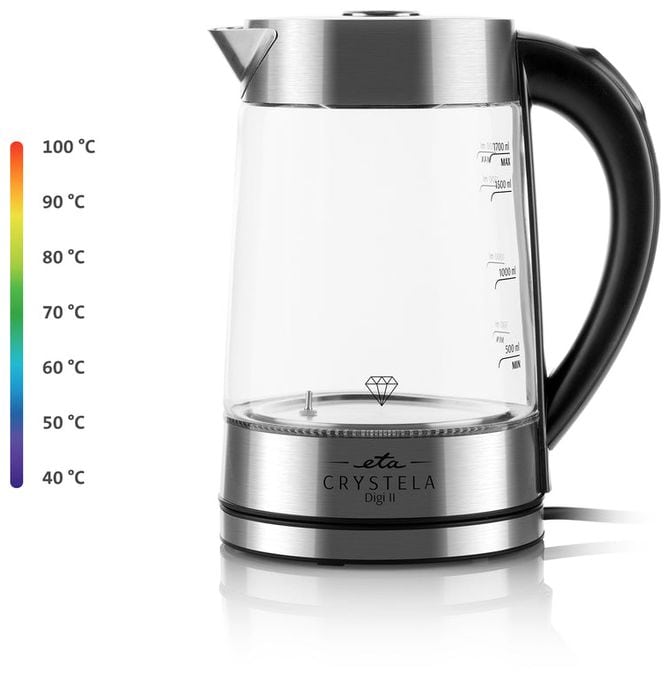 1,7 l Wasserkocher 2200 W (Edelstahl, Transparent) Crystela Digi II 