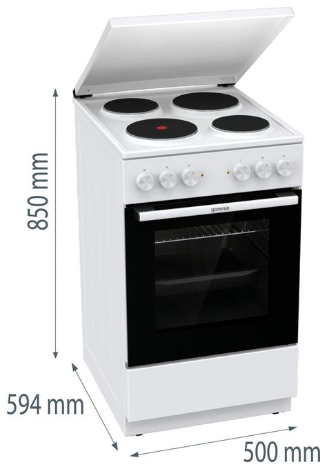 Freistehender Herd Elektro 74 l AquaClean mit Gußkochplatte Kochfeld GE5A23WH 