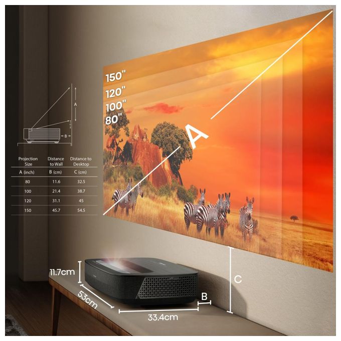 UHD 4K (3840x2160) DLP Laser Ultra-Short-Throw-Projektor 2700 ANSI Lumen  PL2 Smart Laser Cinema (Schwarz) 