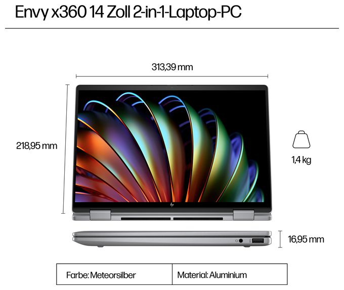 2K Ultra HD Notebook 35,6 cm (14 Zoll) 1920 x 1200 Pixel 512 GB SSD Windows 11 Home AMD Ryzen 5 max. 4,9 GHz  Envy 14-fa0657ng (Silber) 
