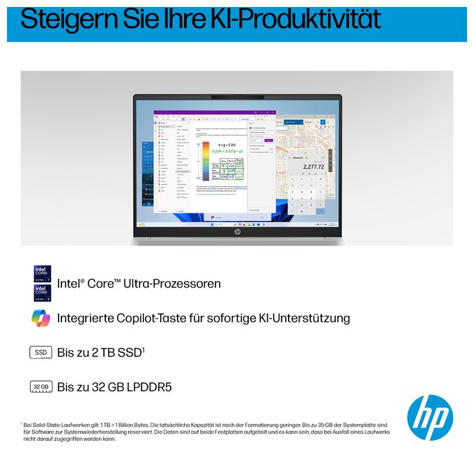 2K Ultra HD Notebook 40,6 cm (16 Zoll) 1920 x 1200 Pixel 1 TB SSD Windows 11 Home Intel Core Ultra 5 max. 4,8 GHz  OmniBook 5 16-af1655ng (Silber) 