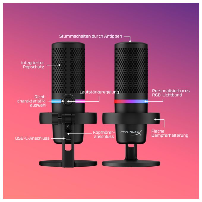 Kabelgebunden Mikrofon für Spielkonsole 96 kHz USB  DuoCast (Schwarz) 
