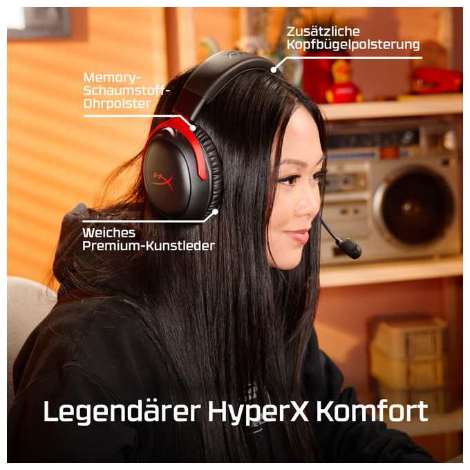 HyperX Cloud III IDS-Basismodell – Gaming-Headset (schwarz/rot) 