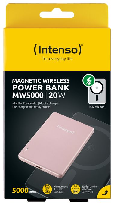 MW5000 Magnetische Powerbank 5000 mAh – MagSafe kompatibel, Wireless Charging 15W, USB-C PD 20W, Flach & Kompakt – Geprüft in Deutschland – Rosé 