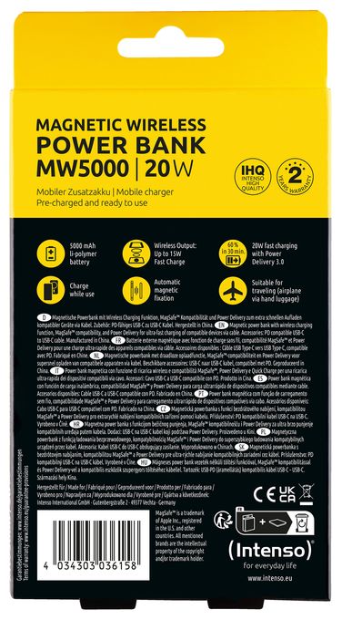 MW5000 Magnetische Powerbank 5000 mAh – MagSafe kompatibel, Wireless Charging 15W, USB-C PD 20W, Flach & Kompakt – Geprüft in Deutschland – Grau 