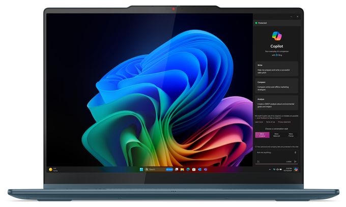 WUXGA Notebook 35,6 cm (14 Zoll) 1920 x 1200 Pixel 512 GB SSD Windows 11 Home AMD Ryzen 5 max. 4,8 GHz  Yoga 7 4AKP10 Copilot+ (Türkis) 