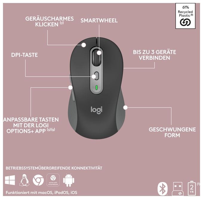 Büro Tastatur RF Wireless + Bluetooth 2.4 GHz  MK950 Signature Slim (Graphit) 