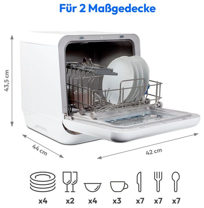 Kompakt Geschirrspüler freistehend 2 Maßgedecke (Silber, Transparent, Schwarz) Life DWT20 MD37763 
