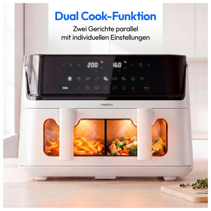 Doppel Heißluftfritteuse 10,8 l 3040 W  Life P25 XXL Flex M (Schwarz, Weiß) 