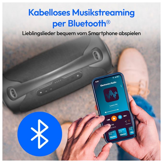 100 W Bluetooth Lautsprecher IPX7 Laufzeit bis 30 h  Life P61768 (Grau) 