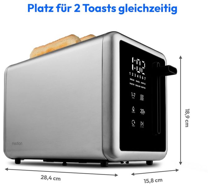 Toaster 850 W 2 Scheibe(n) 7 Stufen  MD12102 (Silber, Schwarz) 