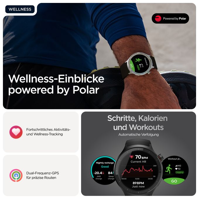 Digital 47 mm Smartwatch Rund IP68  Moto Watch (Schwarz) 