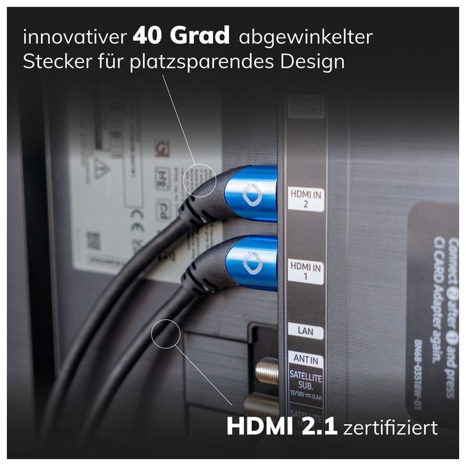 48 Gbit/s Stecker Abgewinkelt HDMI auf HDMI Typ A (Standard) 3 m  Shape Magic (Schwarz, Blau) 