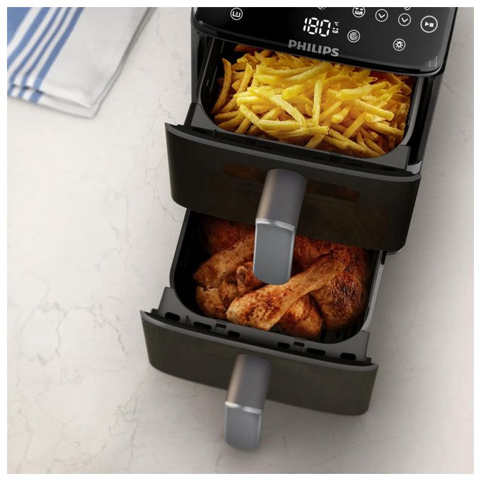 Doppel Heißluftfritteuse 10 l 2750 W  Series 4000 NA461/00 (Schwarz, Silber) 
