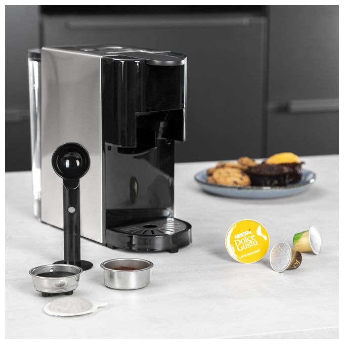 Kaffeekapsel, Kaffeepad, Gemahlener Kaffee Maschine  249450 (Schwarz, Edelstahl) 