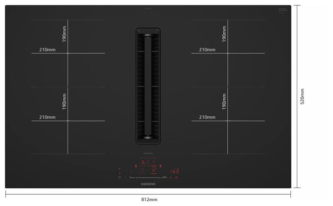 80 cm Induktionskochfeld 4 Kochzonen mit integriertem Dunstabzug iQ500 ED87BHGA6 (ED87BHQ26E + HZ9VDSB4) autarkes 