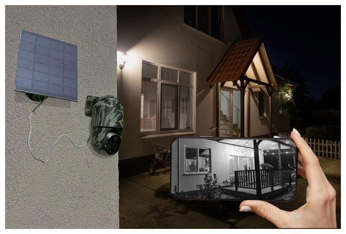 2560 x 1440 Pixel IP-Sicherheitskamera IP65 4G Außen Nachtsicht  TX-290 4G PT Dome mit Solarpanel (Schwarz, Grün) 