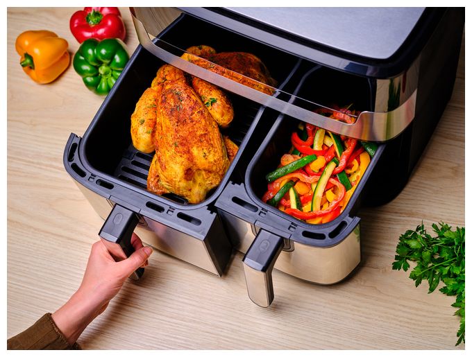 Doppel Heißluftfritteuse 8,3 l 2700 W  EY905D Dual Easy Fry & Grill (Edelstahl) 