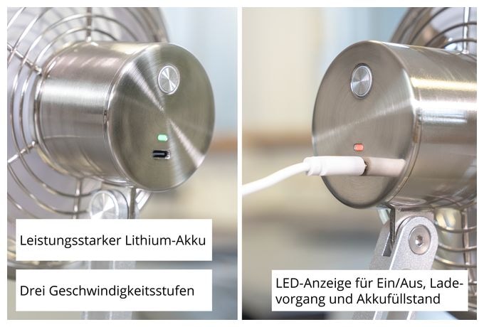  Steel Flex Akku-Tischventilator (Chrom) 